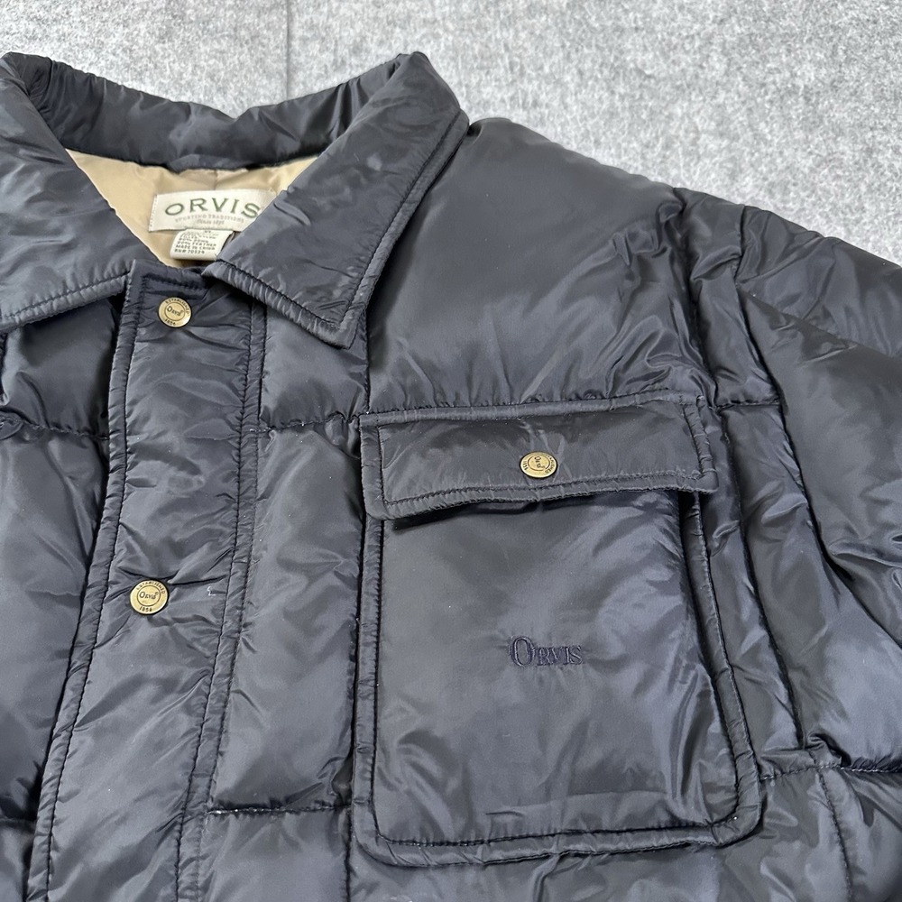 Orvis Goose Down Puffer Jacket XL Snap Outdoor Fishing Hunting Navy Blue Mint - Picture 4 of 13